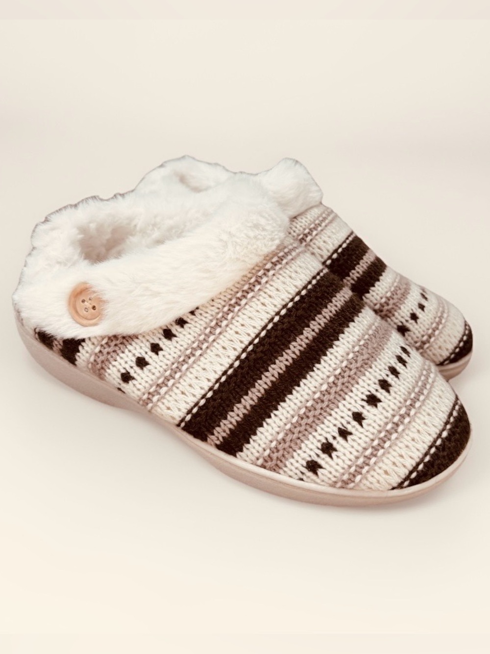 Aerosoles Memory Foam Fur Lined Fair Isle Knit Slippers Womens Medium 6.5 7 7.5